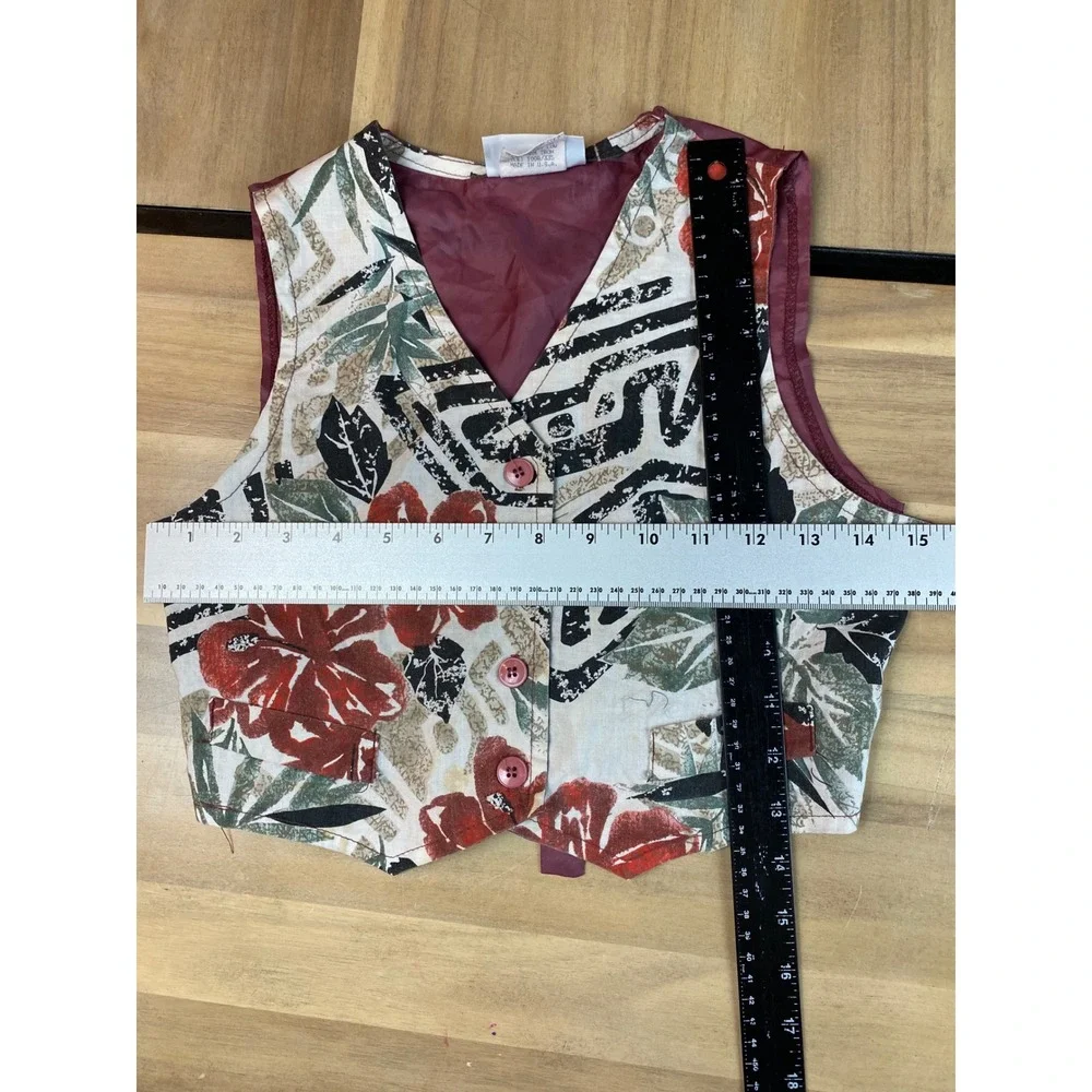 Vintage Peddlers Floral Vest Kids Small Sleeveless Button Up‎ Burgundy